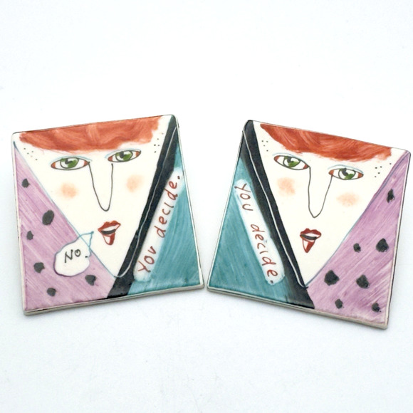 Vintage Fred Babb Earrings 80s Pop Art Ear Heads Collectible New Old Stock - Picture 3 of 5